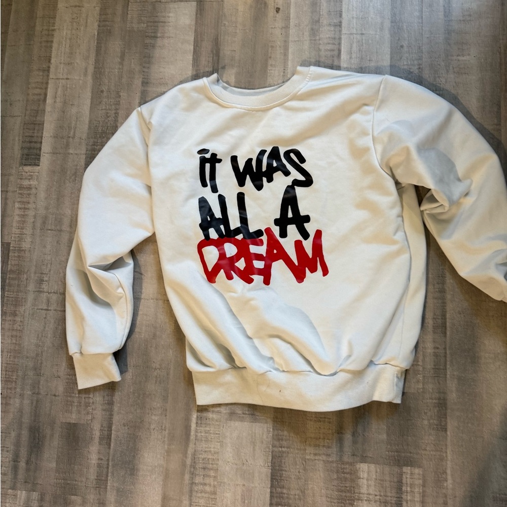 White Sweatshirt with Graphic Text